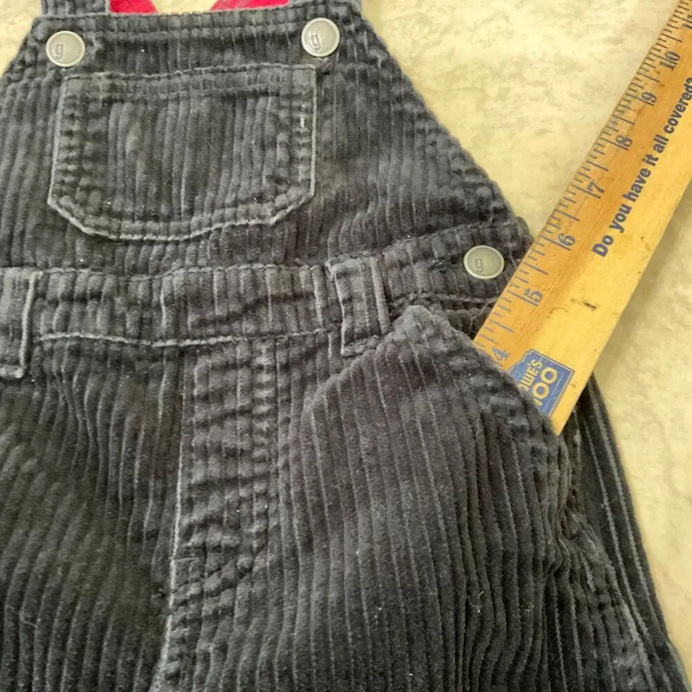 GYMBOREE Sz 3-6 mo Black Corduroy Overalls fire truck hem snap closure